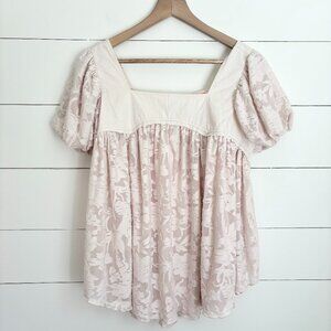 NWT Free People blush pink lace too with puff sleeves